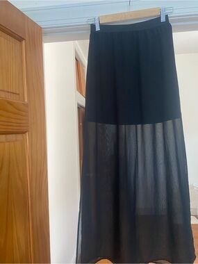 H&M Divided Black Sheer Maxi Skirt Mini Lining High Slit Y2K Size 4